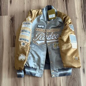 RODEO QUINCY NFR BOMBER!! Gold and Gray Rodeo Varsity Jacket